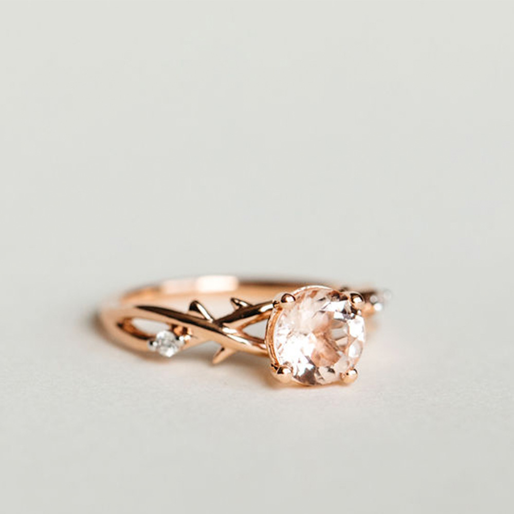 Ring with 6.5MM Morganite and .04 Carat TW of Diamonds in 14kt Rose ...