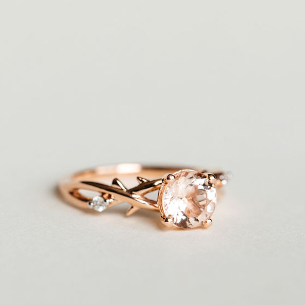 Ring with 6.5MM Morganite and .04 Carat TW of Diamonds 14kt Rose Gold