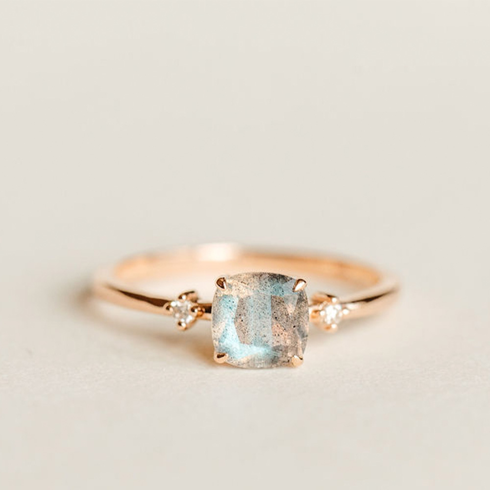 Ring with 6MM Cushion Cut Labradorite and .04 Carat TW of Diamonds in 10kt Rose Gold