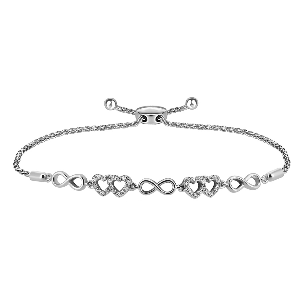 Infinity Heart Adjustable Bracelet with .16 Carat TW of Diamonds Sterling Silver