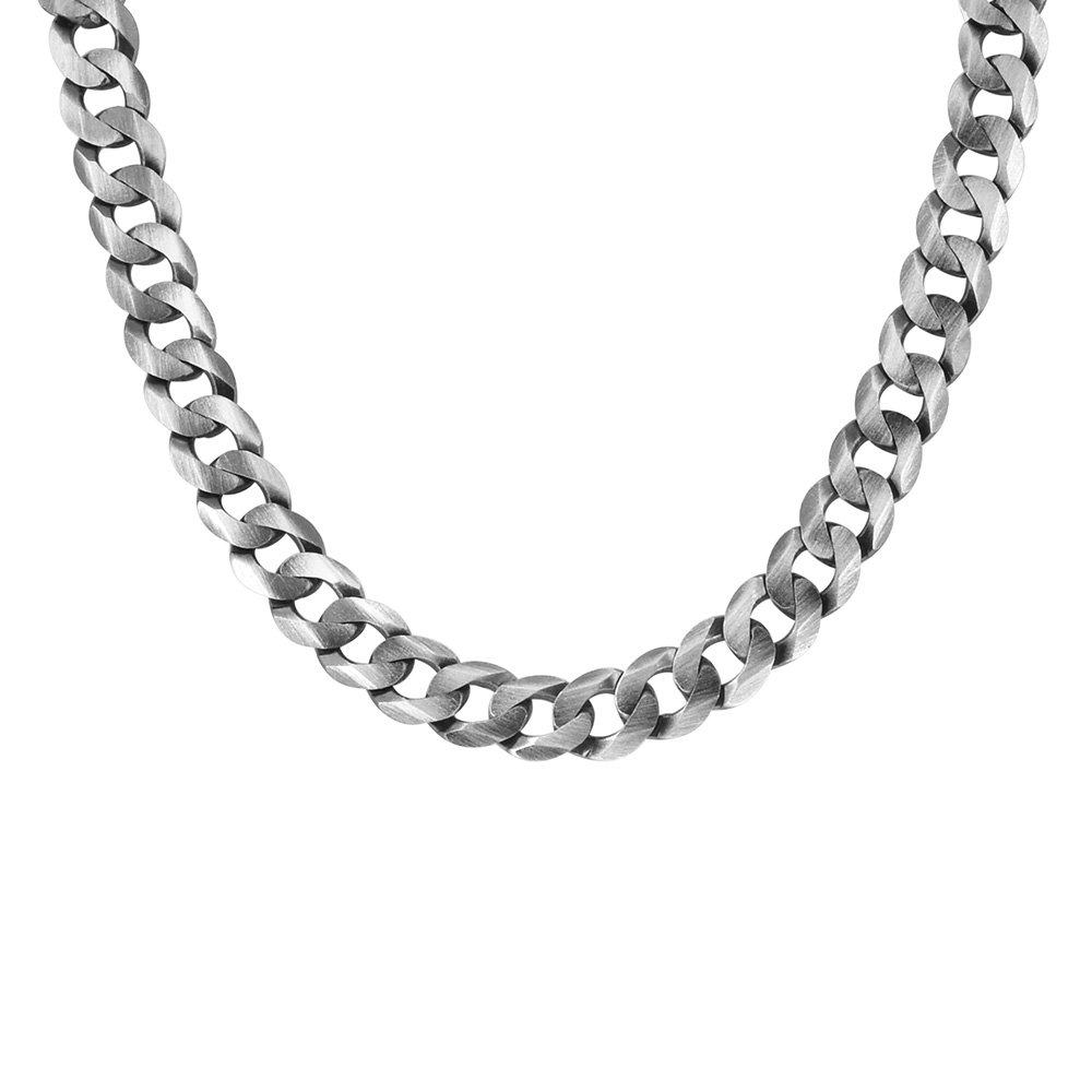 Men's Brushed Gunmetal Curb Chain in Sterling Silver - Paris Jewellers