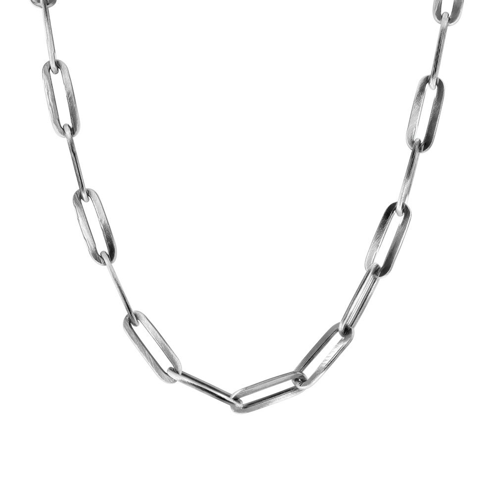 Men’s Brushed Gunmetal Paperclip Chain Sterling Silver