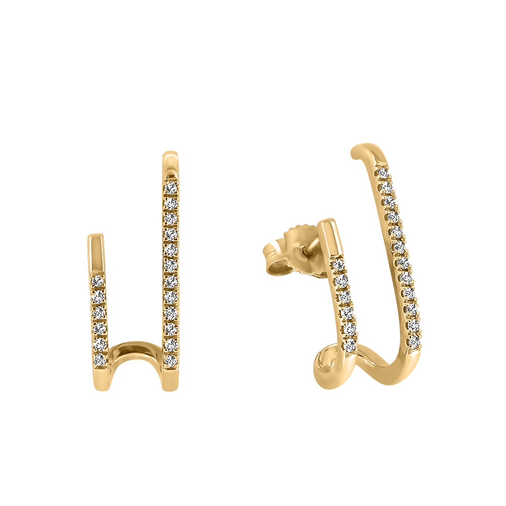 Double Bar Earrings with .15 Carat TW of Diamond 10kt Yellow Gold