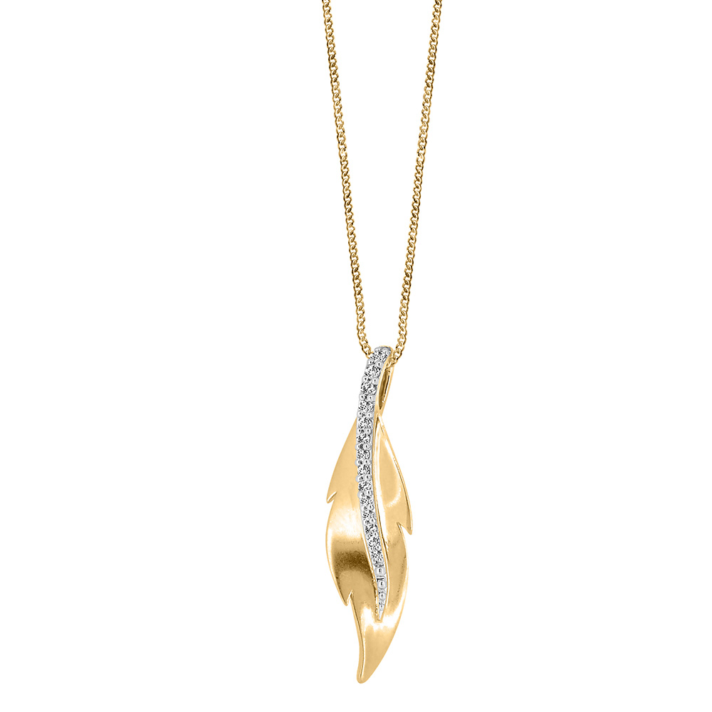 Leaf Pendant with .10 Carat TW of Diamonds in 10kt Yellow Gold