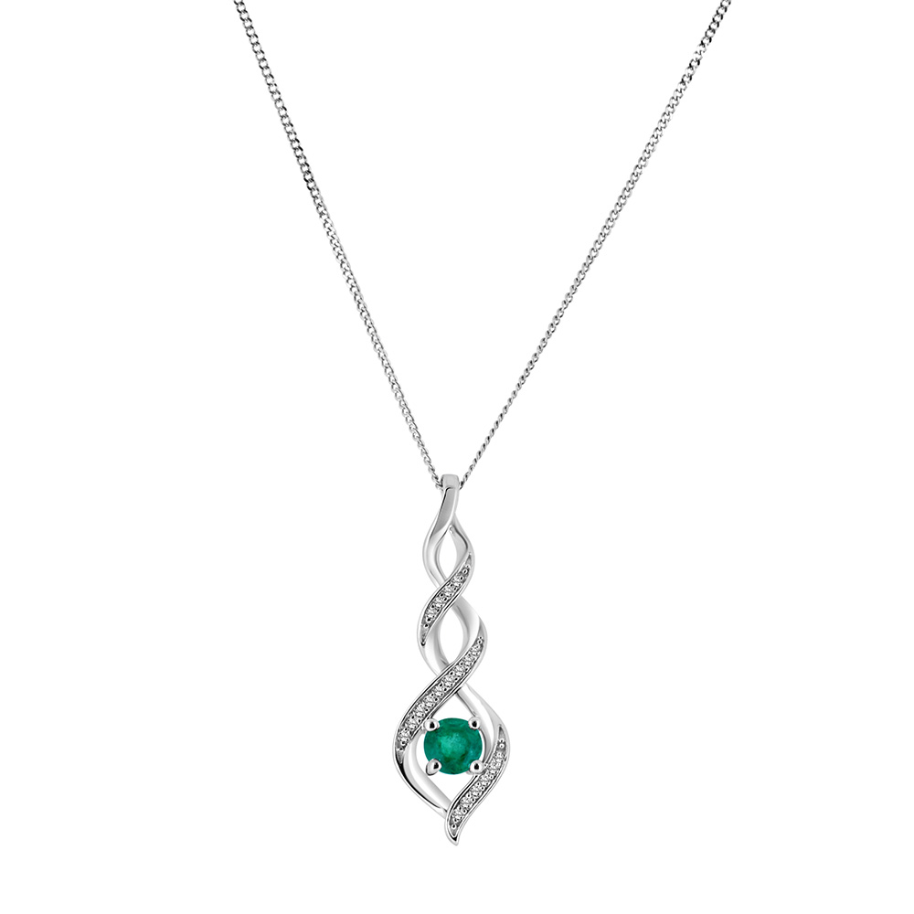 Pendant with Emerald and .05 Carat TW of Diamonds in 10kt White Gold -  Paris Jewellers