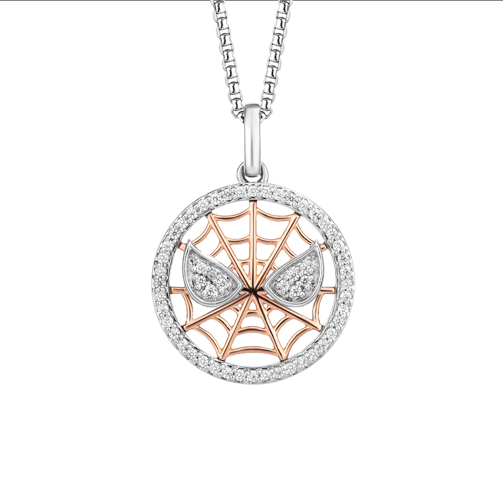 Marvel Spider-Man Pendant with .20 Carat TW of Diamonds Rose Gold Plated Silver Chain