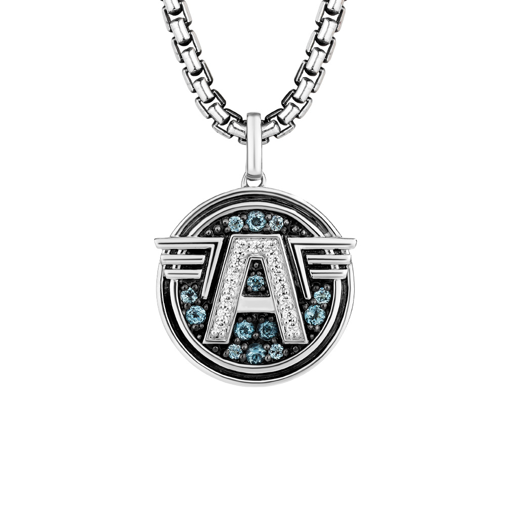 Marvel Captain America Pendant with Swiss Blue Topaz and .15 Carat TW of Diamonds in Silver with Chain