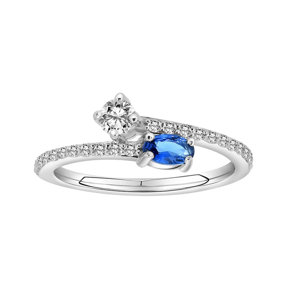 Created Blue Sapphire and Cubic Zirconia Ring in Sterling Silver