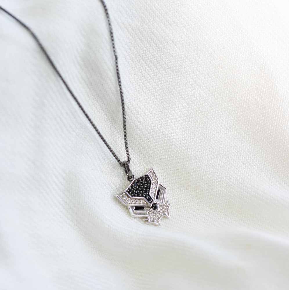 Marvel Black Panther Pendant with Spinel and .13 Carat TW of Diamonds Rhodium Plated Silver Chain