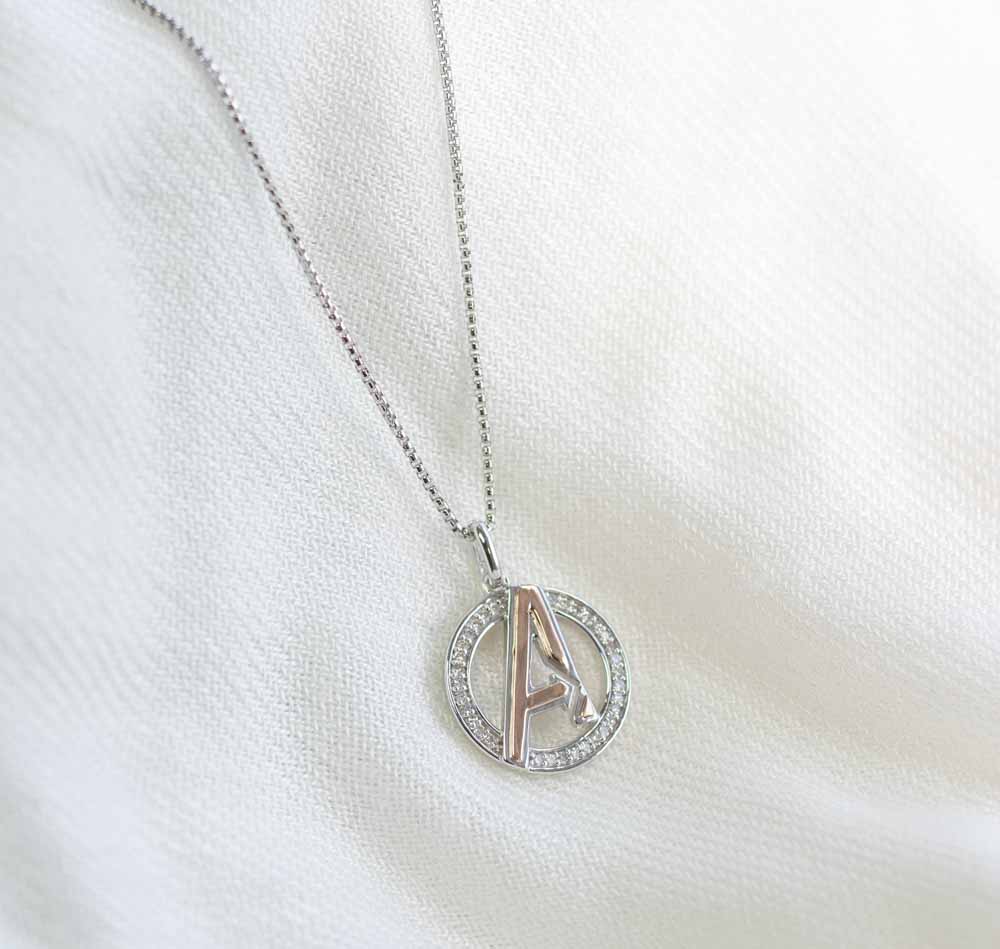 Marvel Avengers Pendant with .13 Carat TW of Diamonds Rose Gold Plated Silver Chain