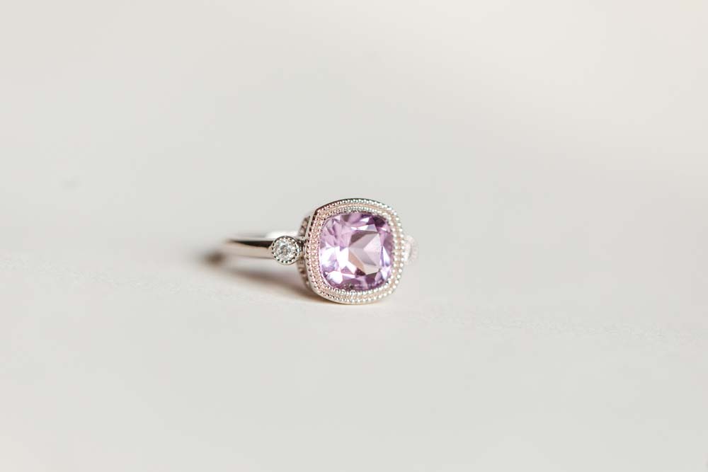 Ring with Amethyst and .07 Carat TW of Diamonds 14kt White Gold