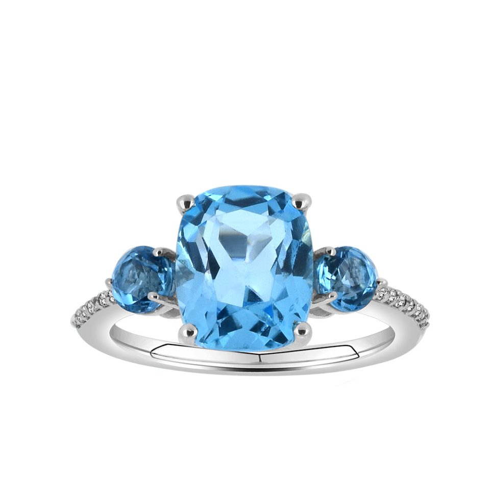 10 X 8MM Blue Topaz & White Sapphire Ring in Sterling Silver