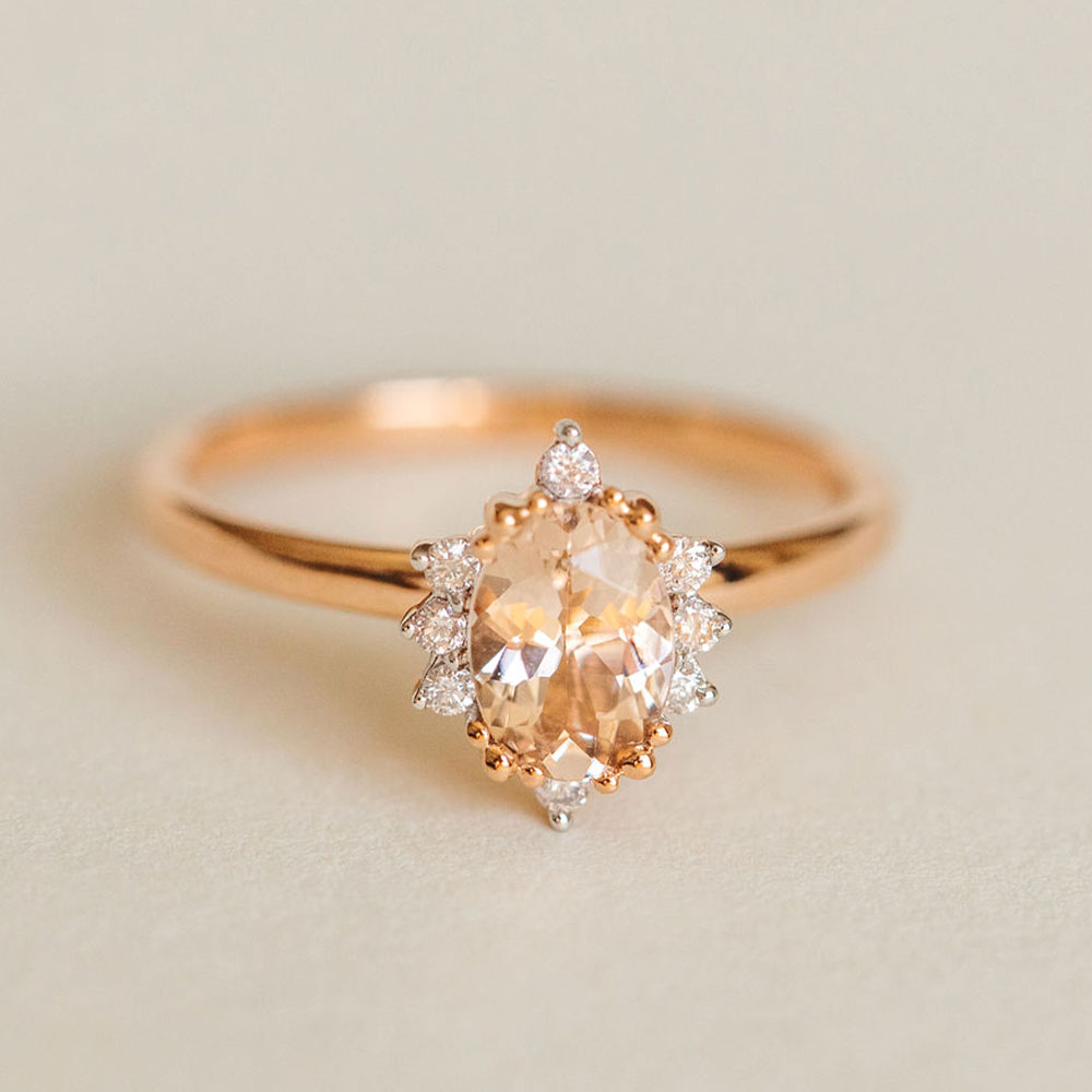 Ring with 7X5MM Morganite and .08 Carat TW of Diamonds in 14kt Rose ...