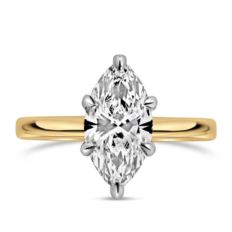 Marquise Solitaire Engagement Ring 2.00 Carat Lab Created Diamond, 14kt Yellow Gold