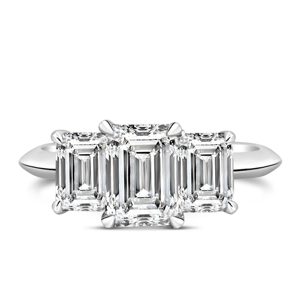 Emerald Cut Trinity Engagement Ring with 3.00 Carat TW of Lab Created Diamonds in 14kt White Gold