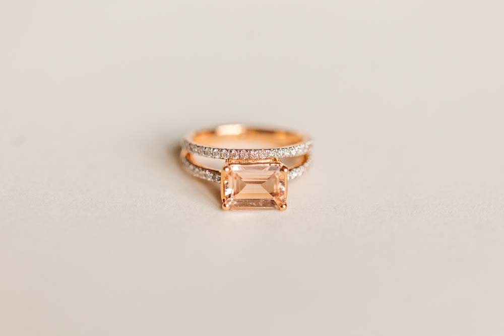 Ring with 9X7MM Morganite and .35 Carat TW of Diamonds in 14kt Rose Gold