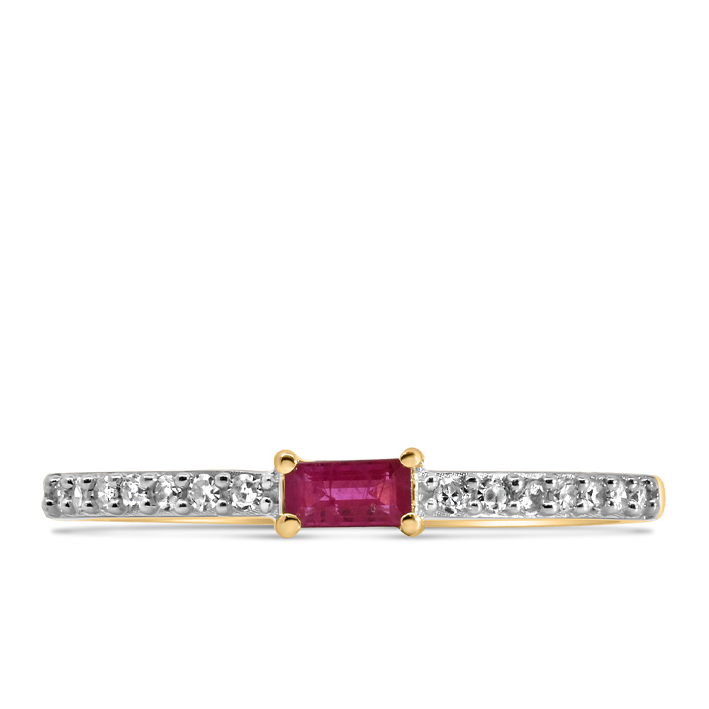 Ring with 4X2MM Emerald Cut Ruby and .15 Carat TW of Diamonds in 10kt Yellow Gold