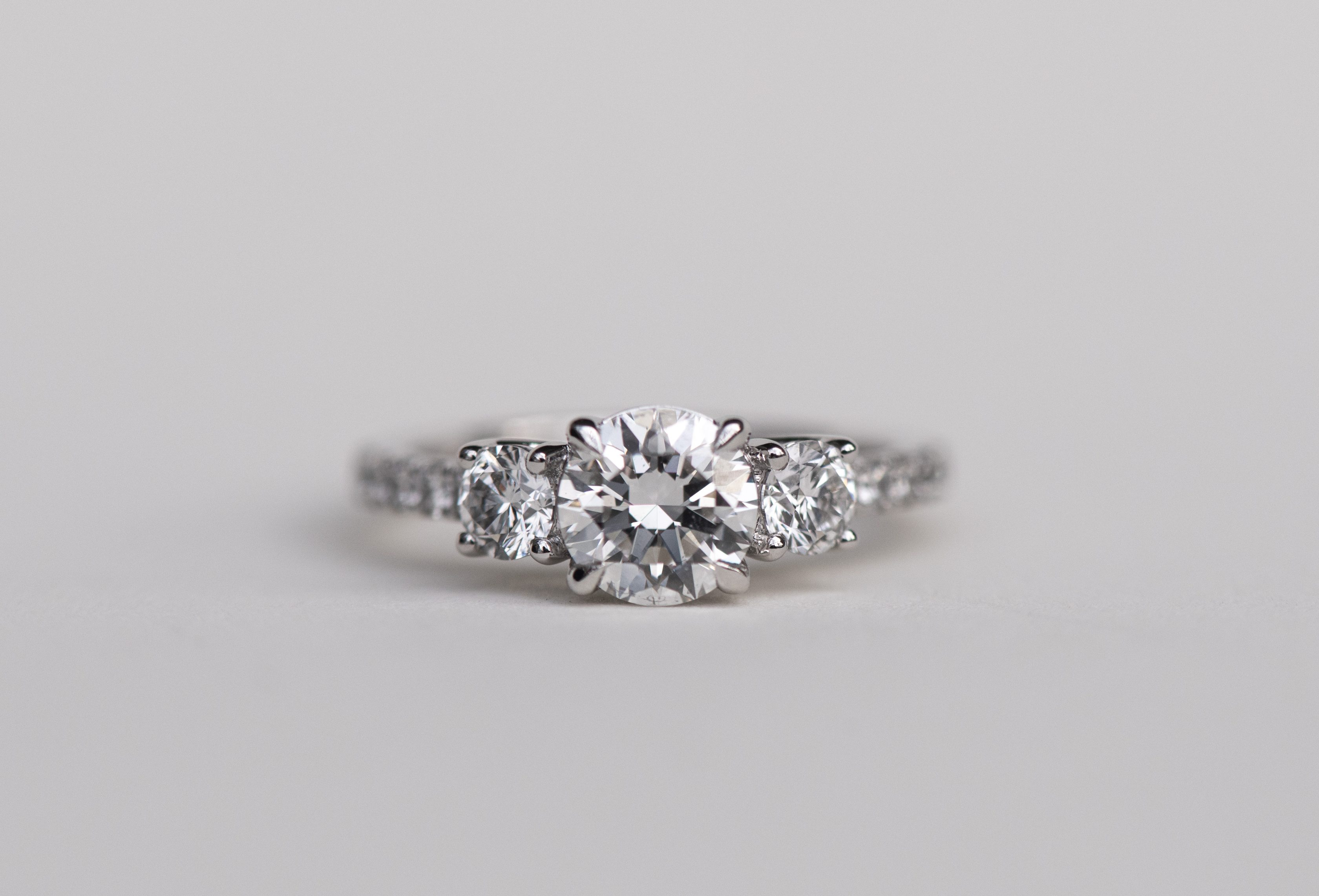 Three Stone Engagement Ring with 1.45 Carat TW of Lab Created Diamonds in 14kt White Gold