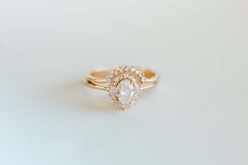 Halo Bridal Set with .70 Carat TW of Diamonds 14kt Yellow Gold