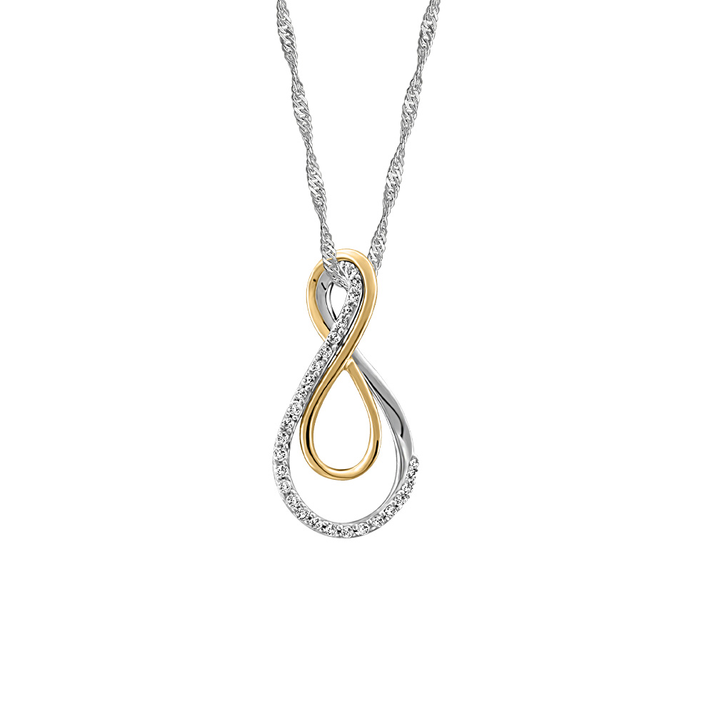 Infinity Pendant with .16 Carat TW of Diamonds 10kt White and Yellow Gold Chain