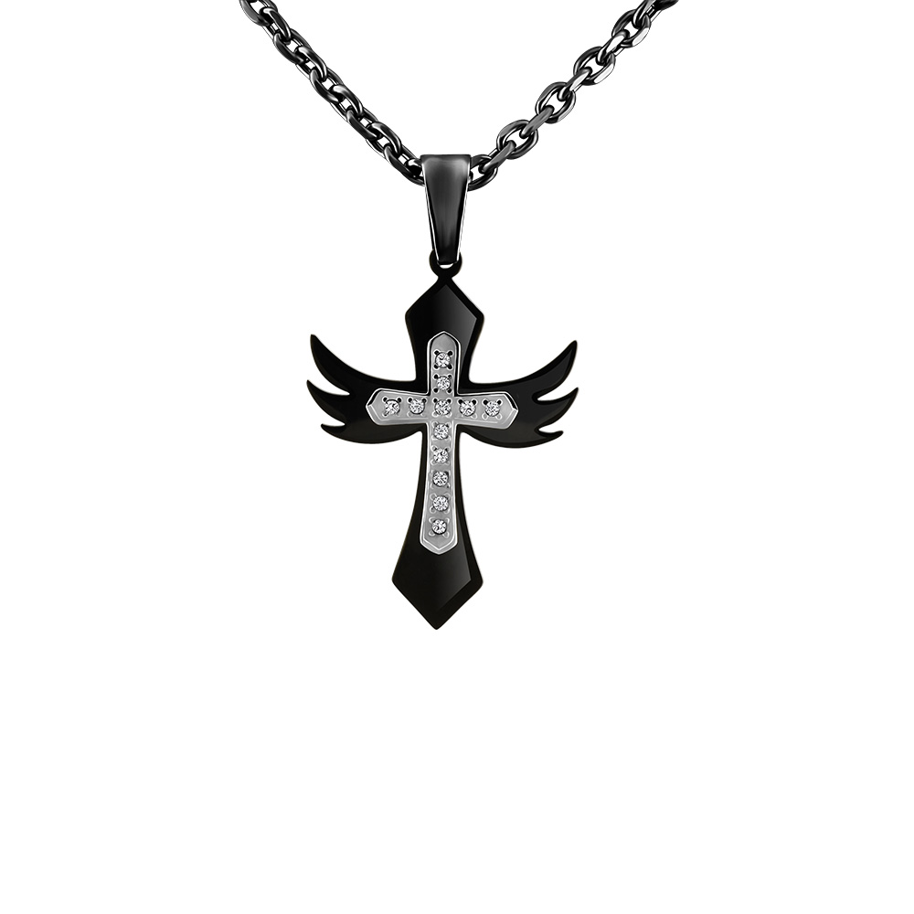 Cross Pendant in Stainless Steel with Chain - Paris Jewellers