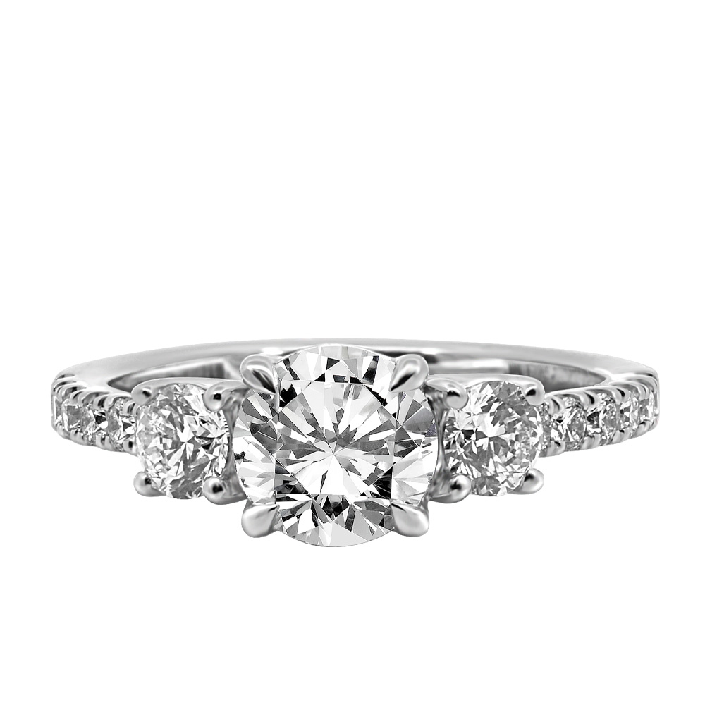 Three Stone Engagement Ring with 1.45 Carat TW of Lab Created Diamonds in 14kt White Gold