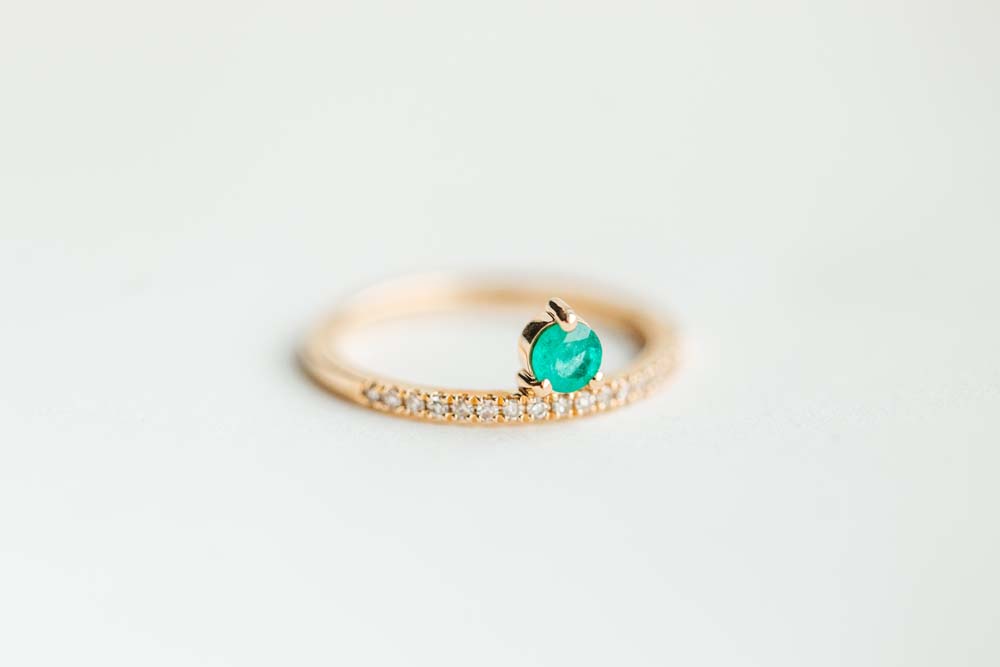 Ring with 3.8MM Round Emerald and .12 Carat TW of Diamonds 14kt Yellow Gold