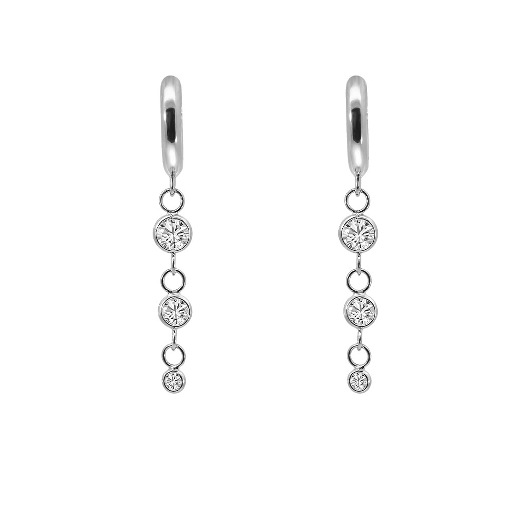 Drop Bezel Earrings with Cubic Zirconia Sterling Silver