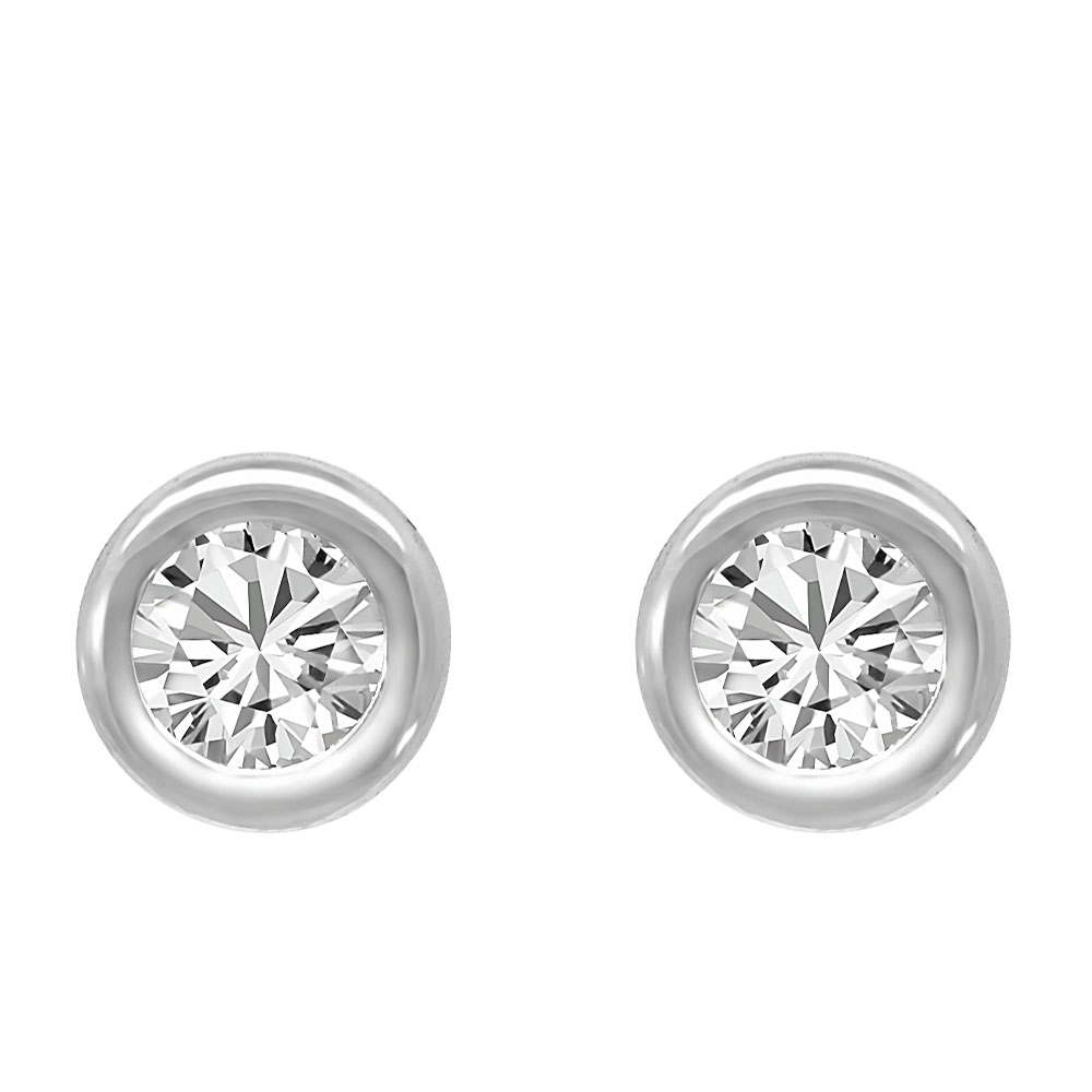 Bezel Earrings with Cubic Zirconia Sterling Silver