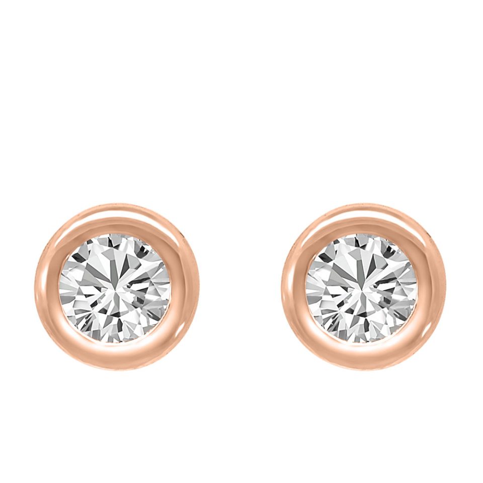 Bezel Earrings with Cubic Zirconia in Rose Gold Plated Sterling Silver