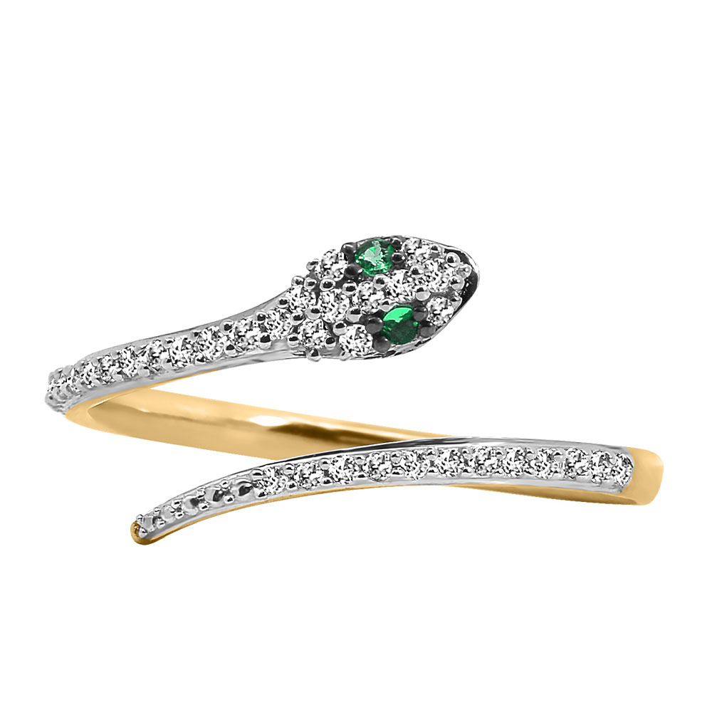 Esme Snake Ring with Emerald and .25 Carat TW of Diamonds 10kt Yellow Gold