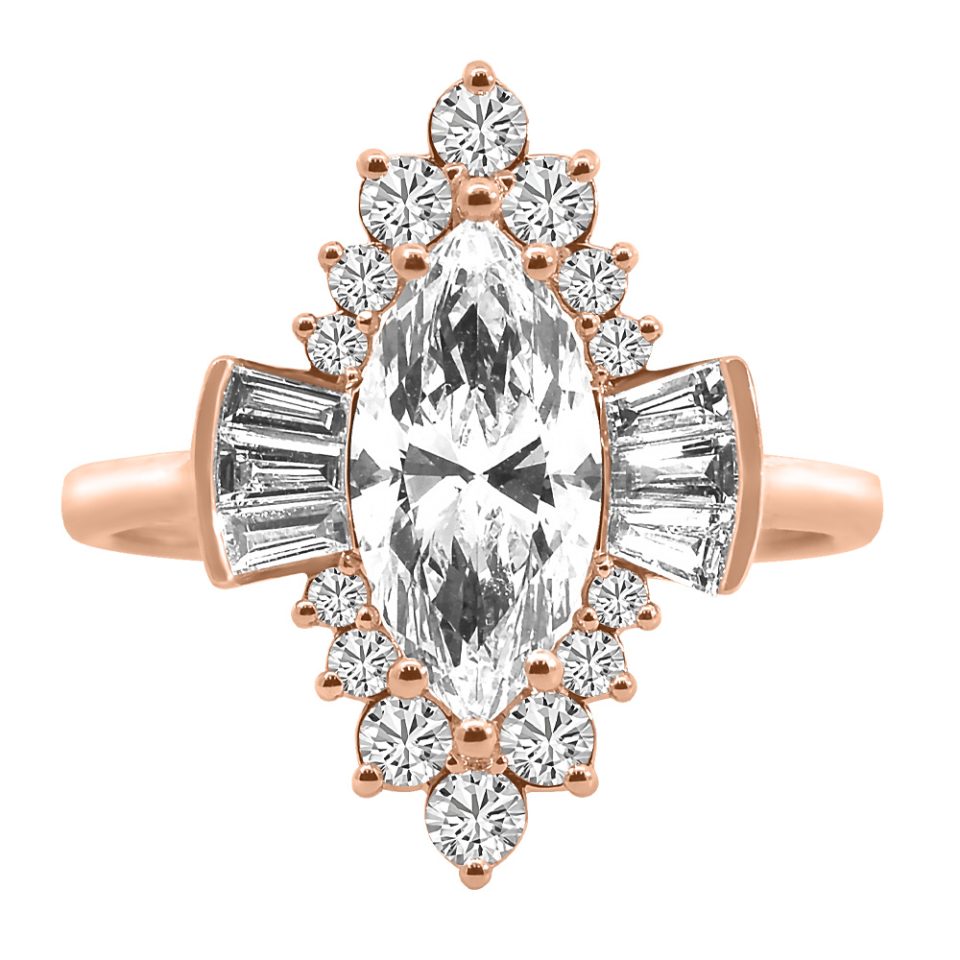 Marquise Halo Engagement Ring with 2.10 Carat TW of Lab Created Diamonds in 14kt Rose Gold