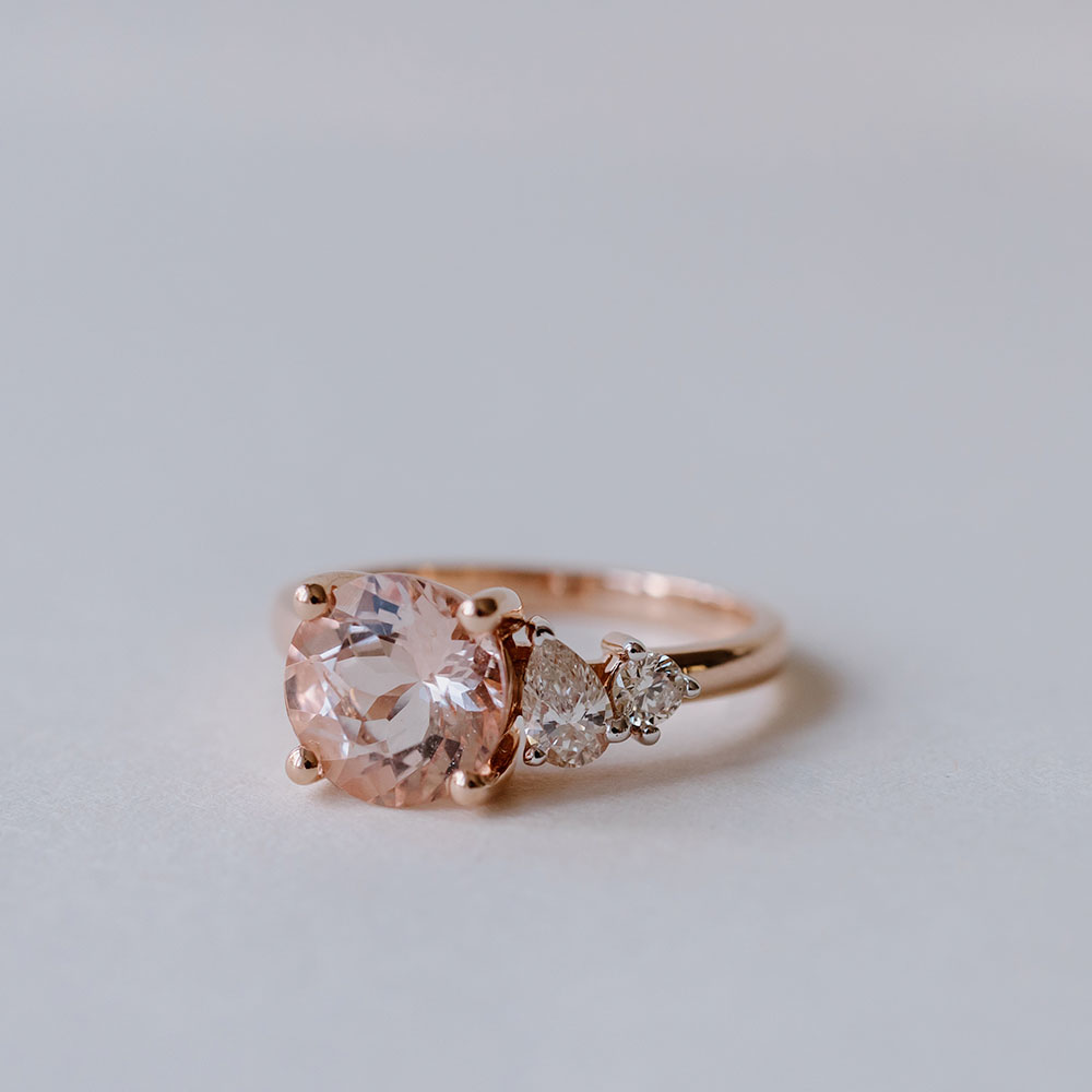 Ring with 8MM Round Morganite and .15 Carat TW of Diamonds 14kt Rose Gold