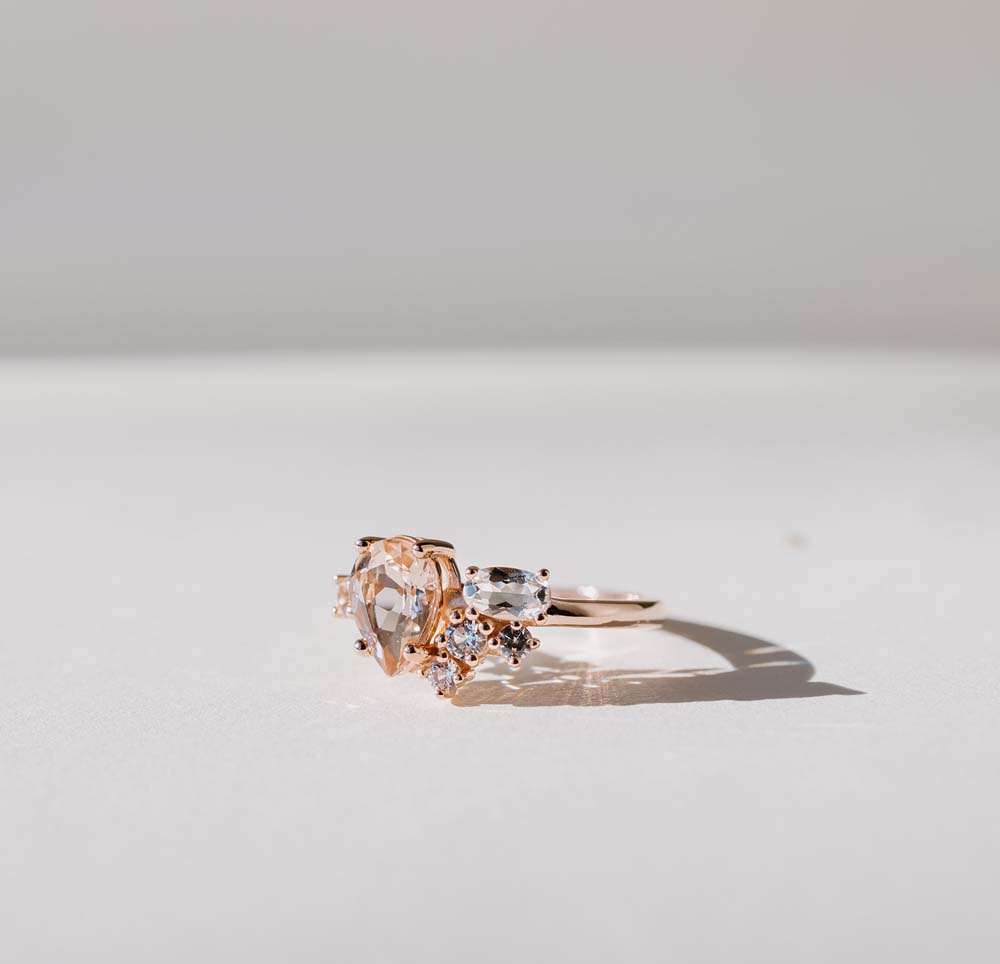 Ring with 8X6MM Pear Shape Morganite and White Topaz in 10kt Rose Gold