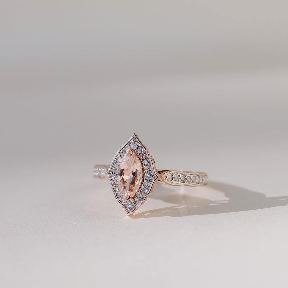 Ring with 8X4MM Marquise Morganite and .20 Carat TW of Diamonds in 14kt Rose Gold