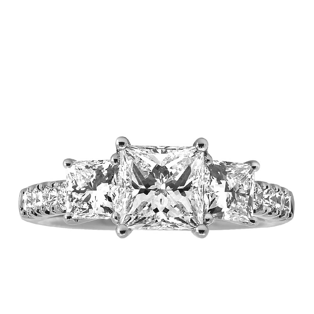 Princess Trinity Engagement Ring with 3.00 Carat TW of Lab Created Diamonds in 14kt White Gold