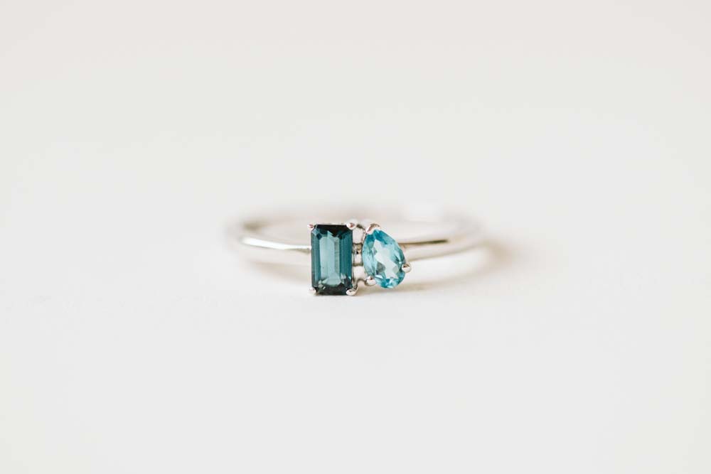 Petite Toi et Moi Ring with 5x3MM London Blue Topaz and 14kt White Gold