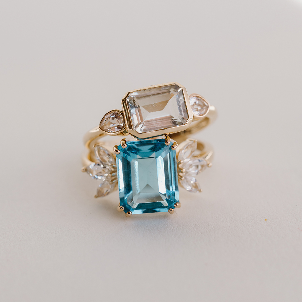 Ring with 10x8MM Blue Topaz and White 14kt Yellow Gold