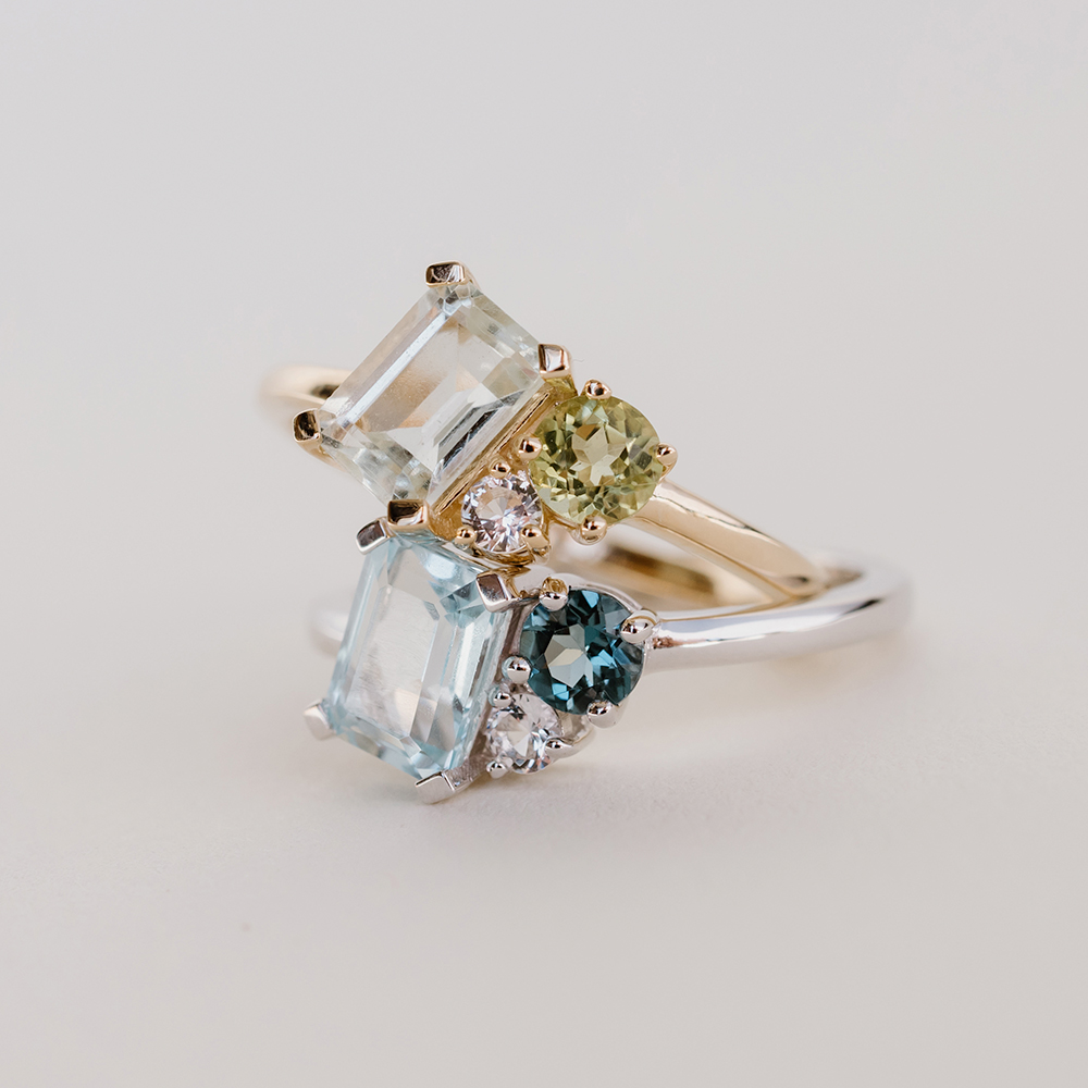 Ring with 7X5MM Emerald Cut Sky Blue Topaz, London Topaz and White 10kt Gold