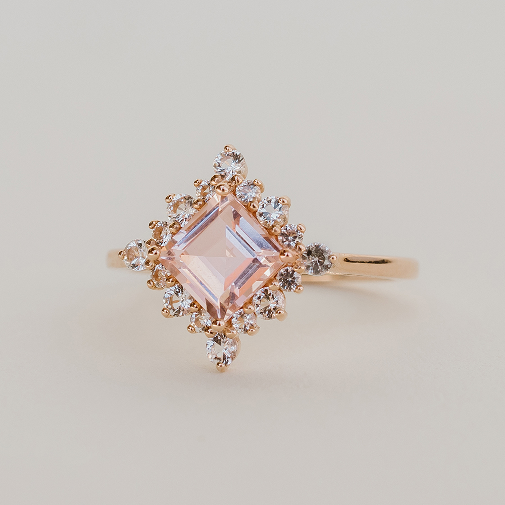 Ring with 6MM Morganite and White Topaz 10kt Rose Gold