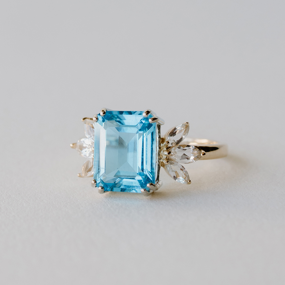 Ring with 10x8MM Blue Topaz and White 14kt Yellow Gold