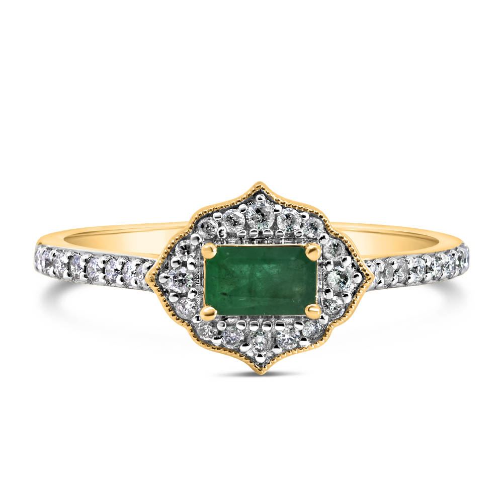 5X3MM Emerald Ring and .20 Carat TW of Diamonds 10kt Yellow Gold