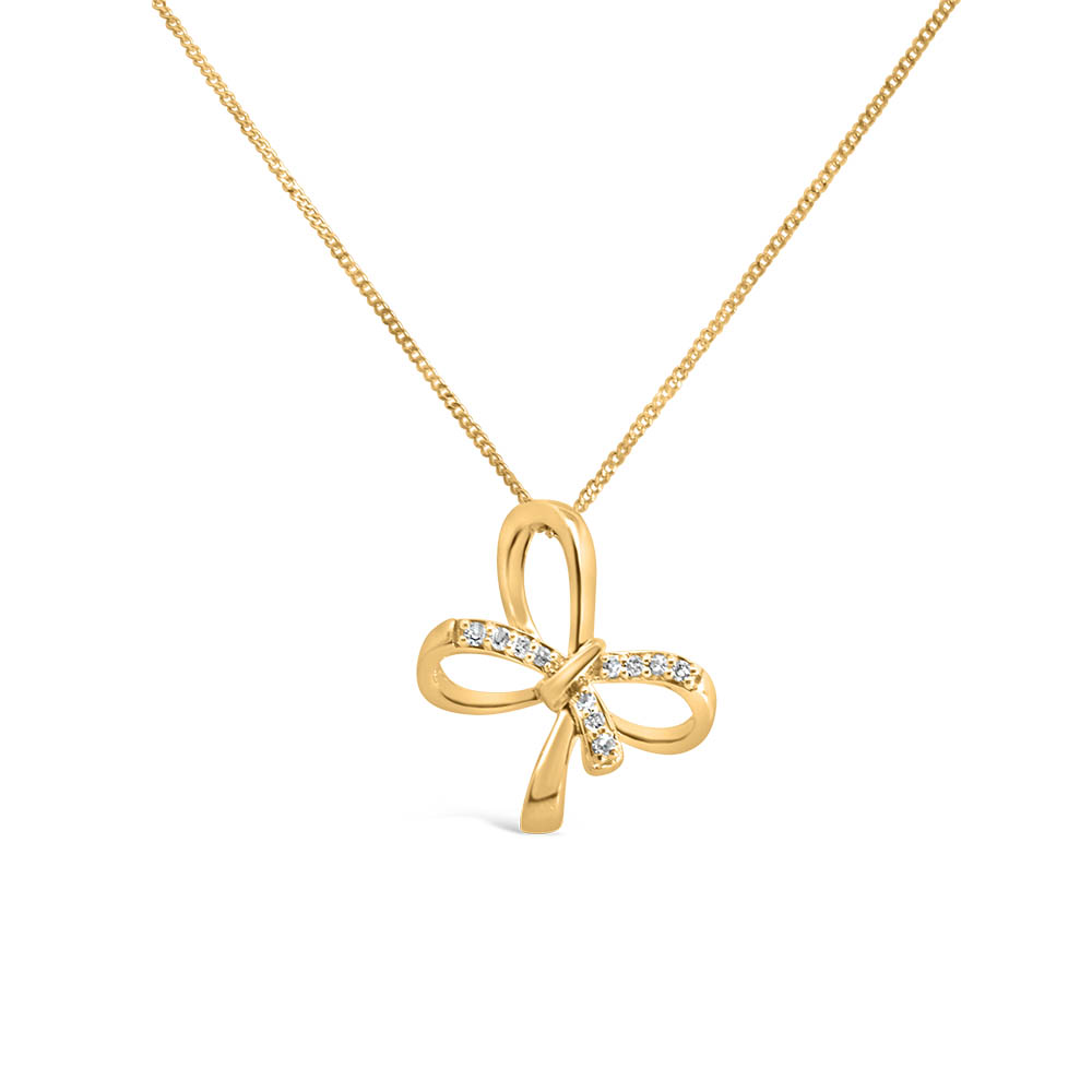 Double Bow Pendant with .50 Carat TW of Diamonds 10kt Yellow Gold Chain