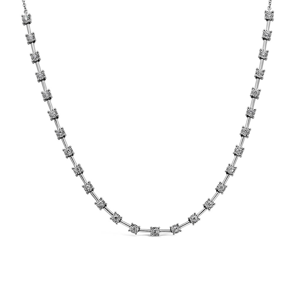 15.5″-17.5″ Station Tennis Necklace with .50 Carat TW of Diamonds 14kt White Gold