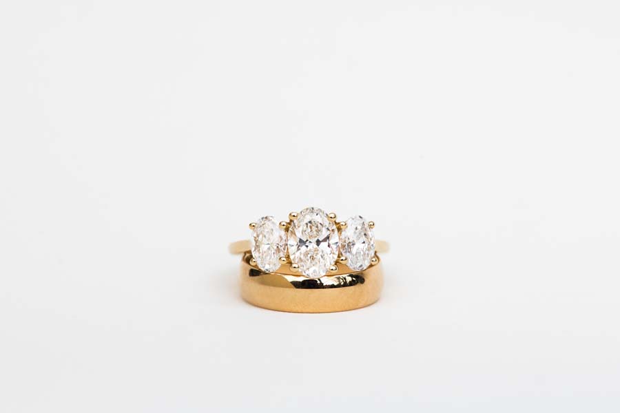 Oval Trinity Engagement Ring with 3.00 Carat TW of Lab Created Diamonds 14kt Yellow Gold