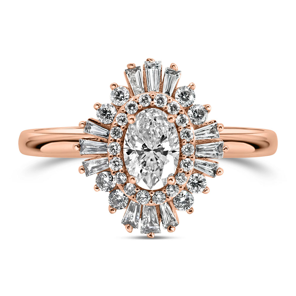 Oval halo engagement ring with .40 Carat TW Crafted 14kt Rose Gold