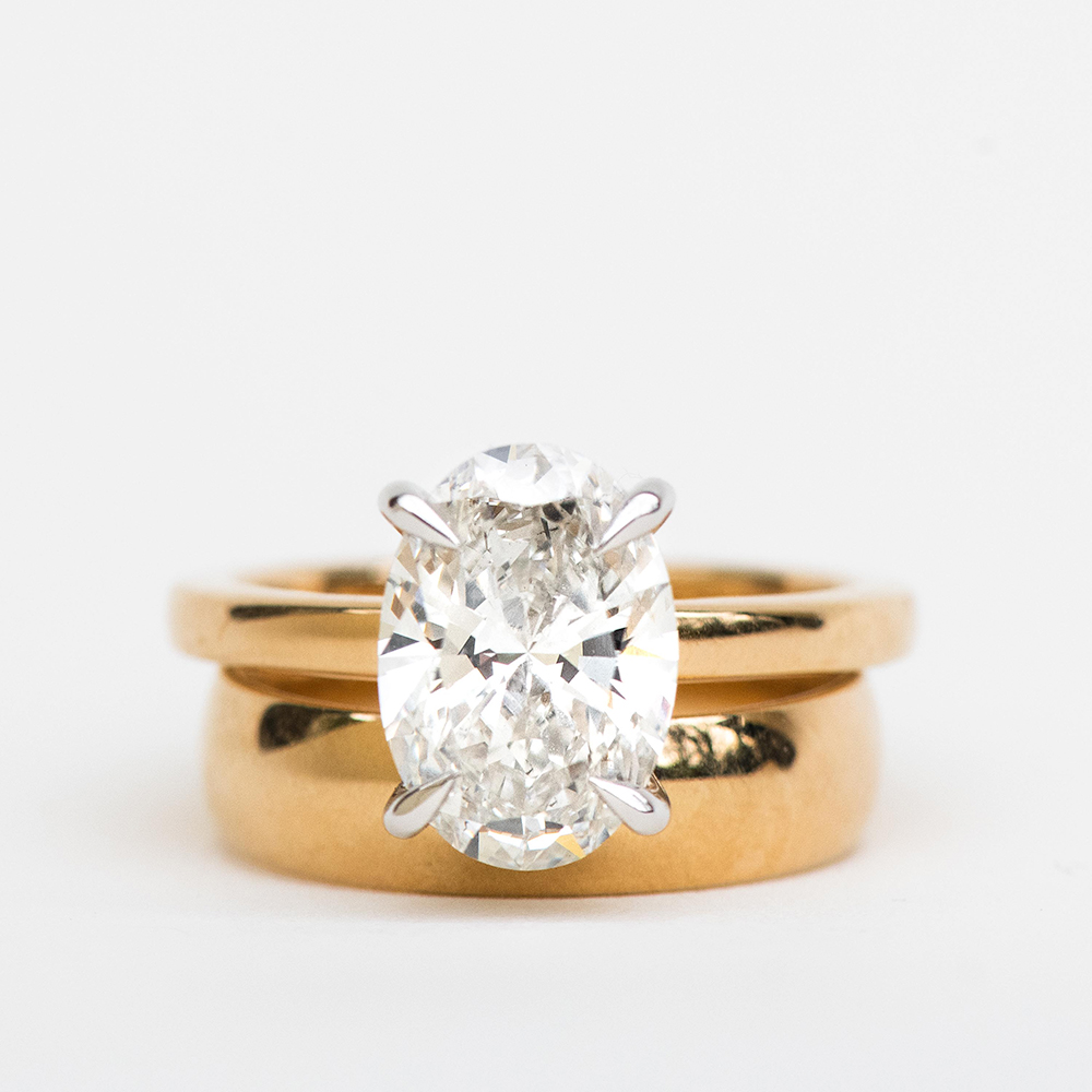 Oval Solitaire Engagement Ring with 3.00 Carat Lab Created Diamond in 14kt Yellow Gold