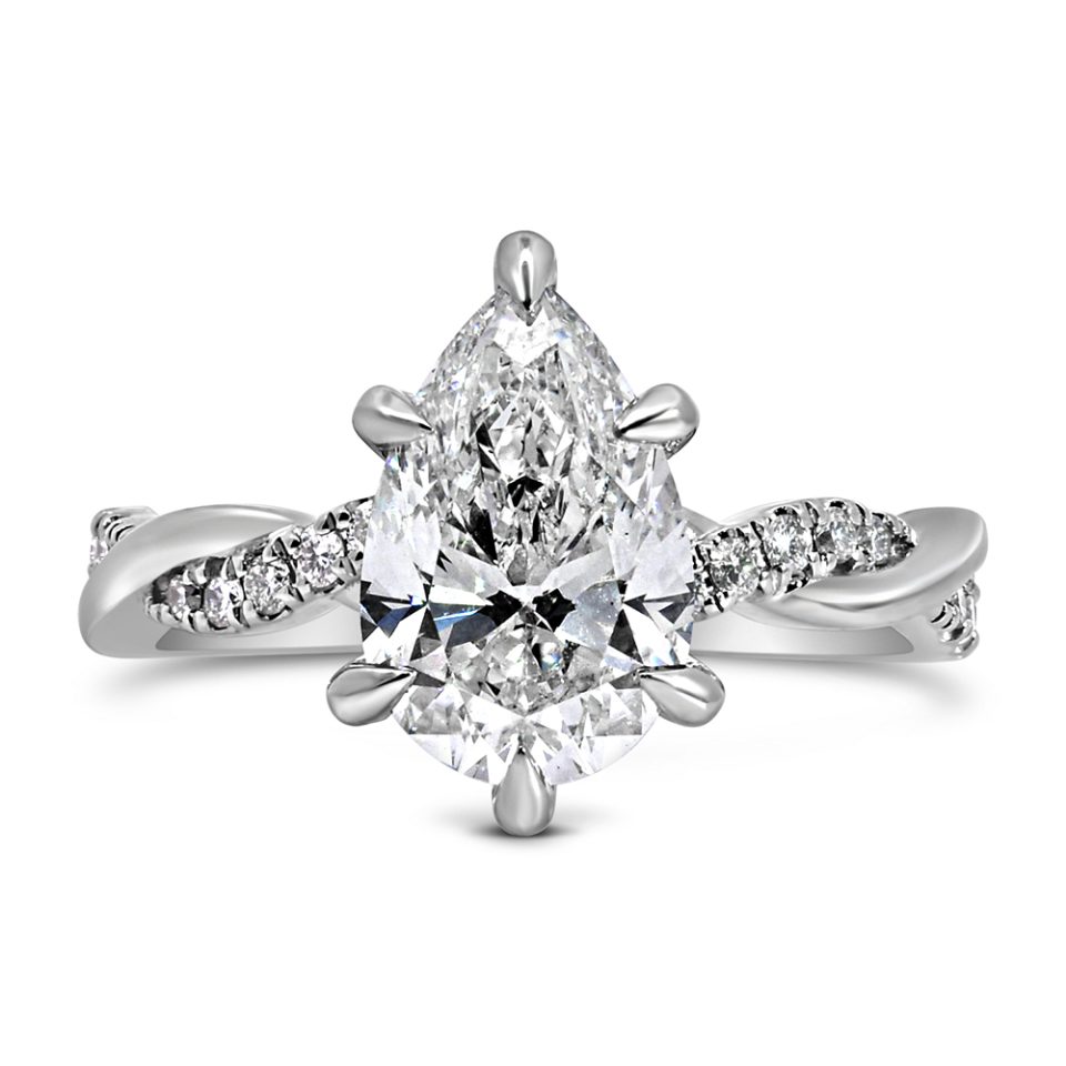 Pear Shaped Engagement Ring with 2.80 Carat TW of Lab Created Diamonds in 14kt White Gold
