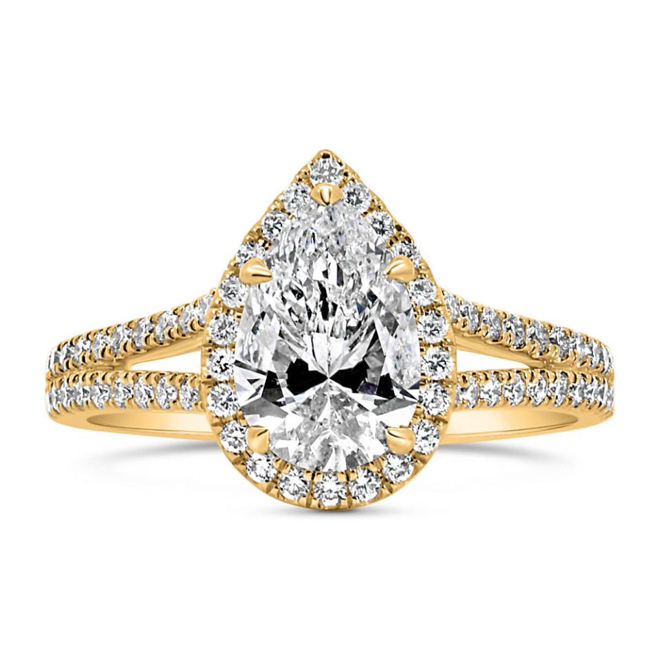 Pear Engagement Ring with 2.00 Carat TW of Lab Created Diamonds in 14kt Yellow Gold