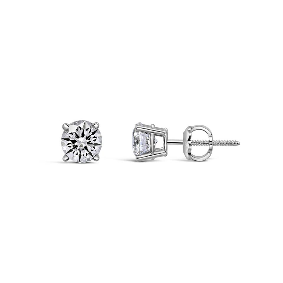 Classic Solitaire Stud Earrings with 1.00 Carat TW of Lab Created Diamonds in 14kt White Gold